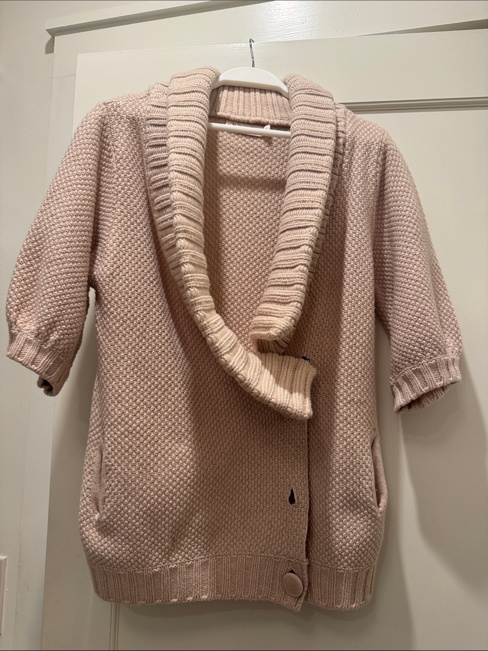 Women’s Cream Shawl-Collar Knit Sweater